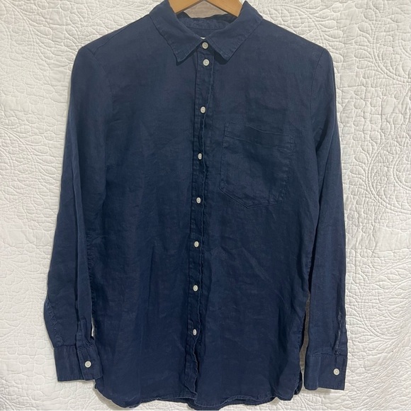 GAP Navy 100% Linen Long Sleeve Button Up Top, Size Small - #246 - Picture 1 of 12